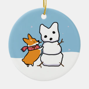 Ornamento de Red Corgi Snowman   CorgiThings