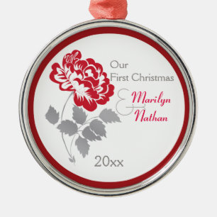 Ornamento de Red Peony First Christmas Keepsake