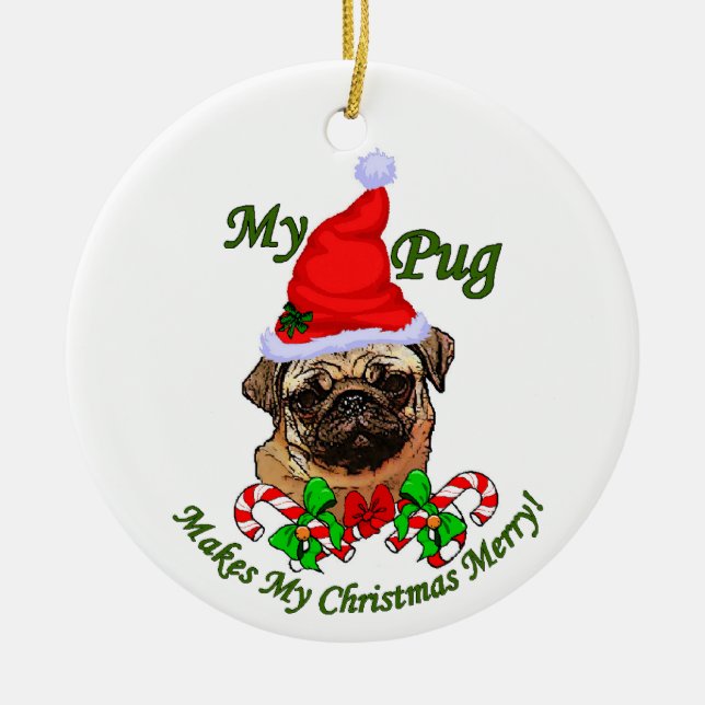 Ornamento de regalos de Navidades Pug (Frente)