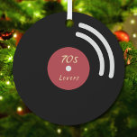 Ornamento de registro de vinilo<br><div class="desc">¡Un adorno navideño con un disco de vinilo y textos de personalizable para nostalgia de los 70 y música de la vieja escuela! Añadirla a su árbol de Navidad para un toque vintage!</div>