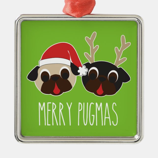 Ornamento de reno Pugmas Pug Santa (Frente)