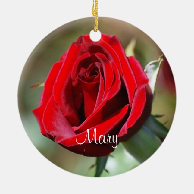 Ornamento de rosa rojo personalizado de Mary (Atrás)