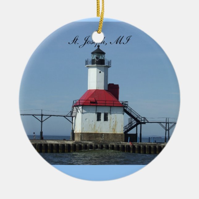 Ornamento de San José Michigan Lightihouse (Frente)