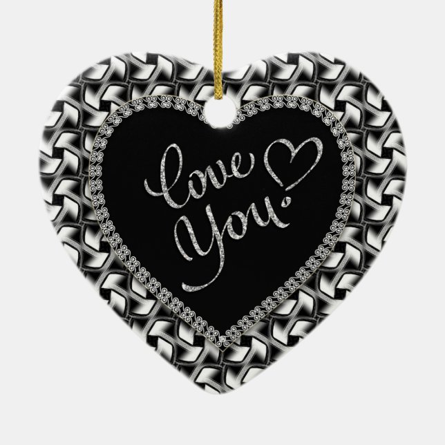 Ornamento de San Valentín de Black White Love You (Atrás)