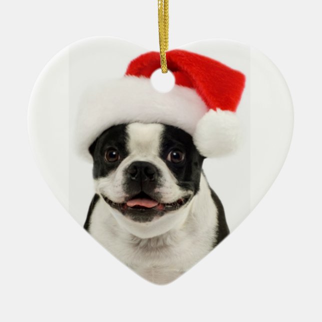 Ornamento de Santa del perro de Boston Terrier (Frente)