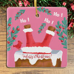 Ornamento de Santa Rosa Divertido<br><div class="desc">Un adorable y divertido adorno rosado de Santa Claus reversible con un lado mostrándolo bajando la chimenea, sus pies en el aire, bajo el ojo vigilante de un cardenal, y el otro lado está parado con una campana de jingle en una mano y 3 regalos en la otra. Personalízalo con...</div>
