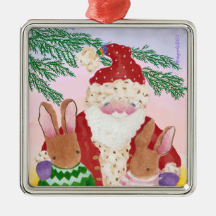 ornamento de santa y peludos amigos
