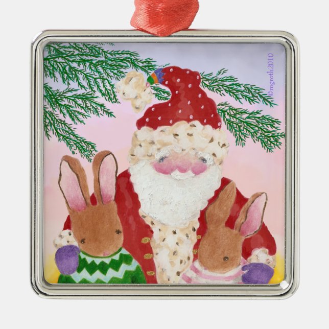 ornamento de santa y peludos amigos (Frente)