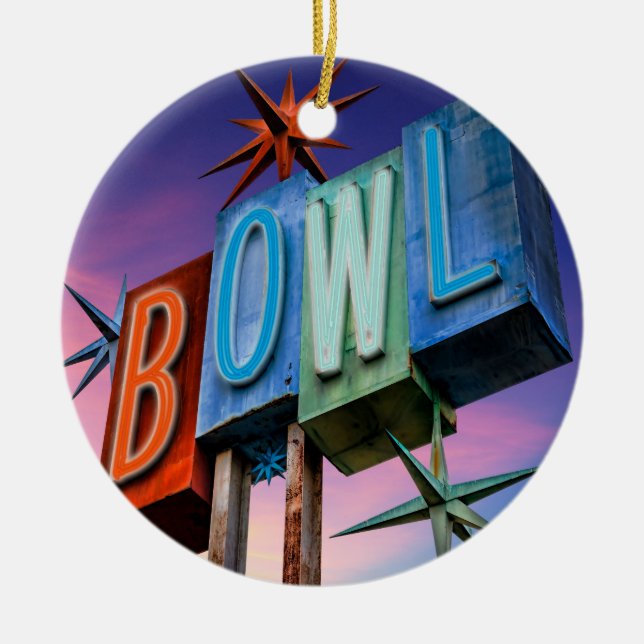 Ornamento de señas Retro Neon BOWLing (Frente)