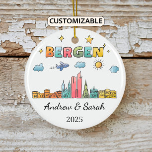Ornamento de Skyline Bergen personalizado, Noruega