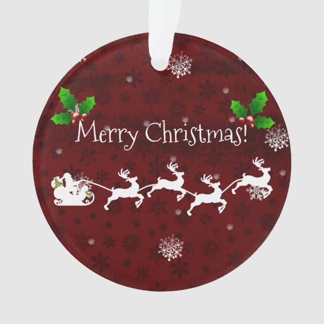 Ornamento de Sleigh y Reindeer de Santa Roja (Anverso)