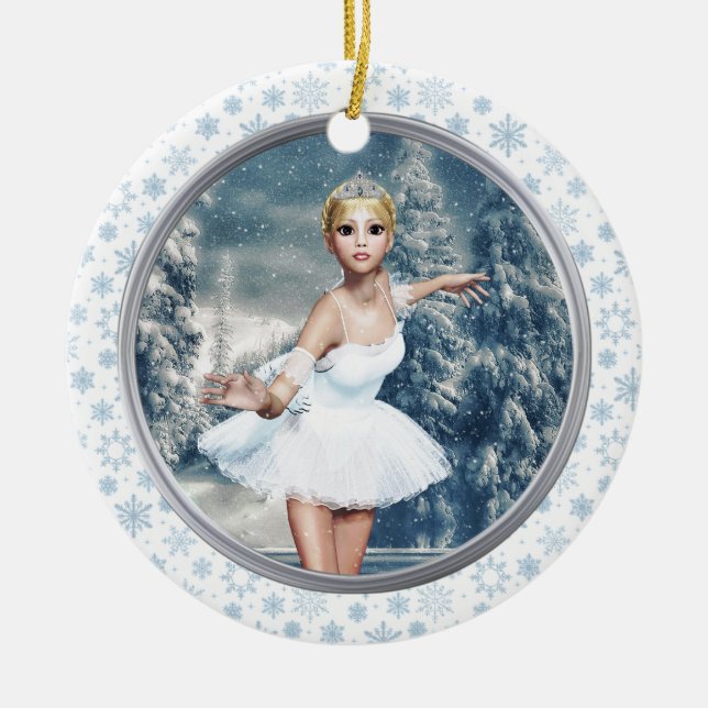 Ornamento de Snow Ballerina Fröhliche Weichnachten (Frente)