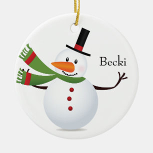Ornamento de Snowman con la garganta de la nariz