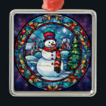 Ornamento de Snowman de vidrio templado<br><div class="desc">ornamento de snowman de vidrio manchado</div>