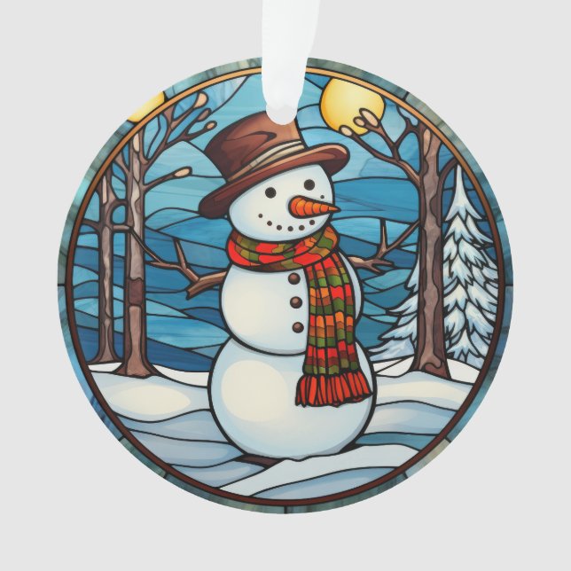 Ornamento de Snowman de vidrio templado (Anverso)