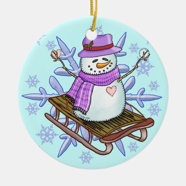 Ornamento de Snowman Sled (Frente)