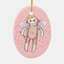Ornamento de Sock Monkey Angel Oval