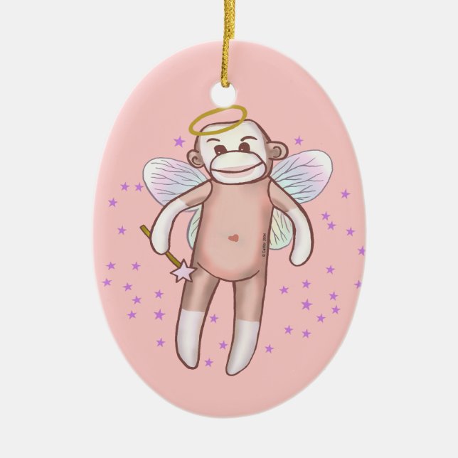 Ornamento de Sock Monkey Angel Oval (Frente)