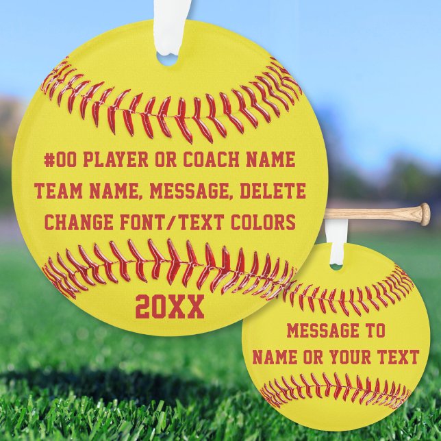 Ornamento de Softball personalizado, para jugadore (Personalized Softball Ornaments. Softball Christmas gifts for players. Cheap softball team gifts.)