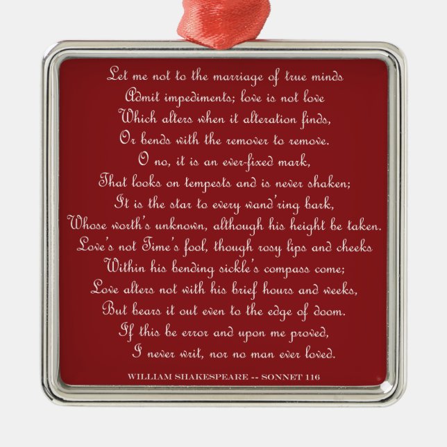 Ornamento de Sonnet 116 Square de Shakespeare (Frente)