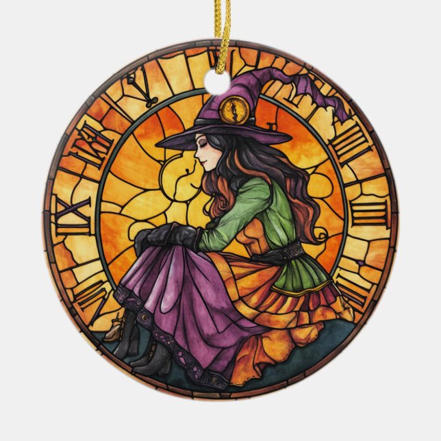 Ornamento de Steampunk de vidrio manchado de Hallo (Frente)