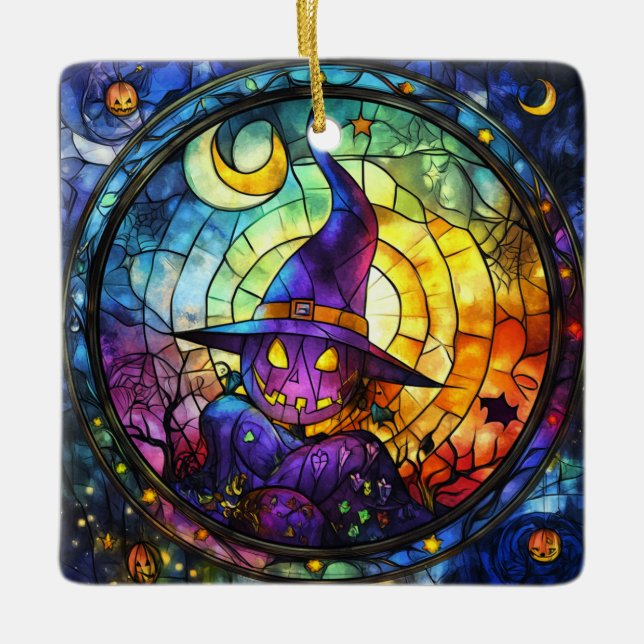 Ornamento de Steampunk de vidrio manchado de Hallo (Anverso)