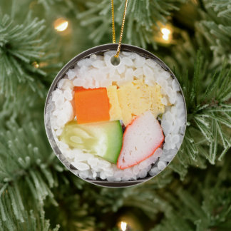Ornamento de sushi con mensaje y fecha de vuelta