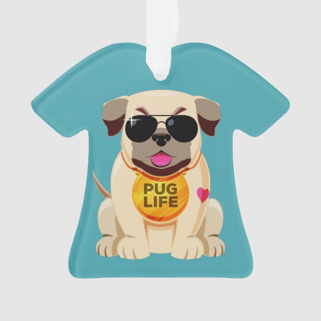 Ornamento de texto de Pug Life personalizado (Anverso)