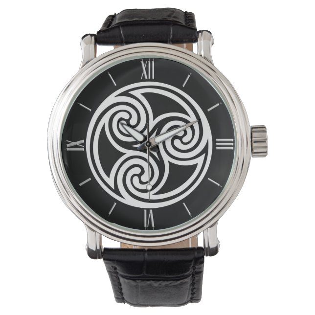 Ornamento de Triskele Celta, reloj blanco y negro (Anverso)