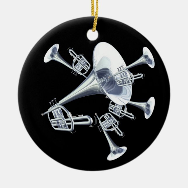 Ornamento de trompetas plateadas (Frente)