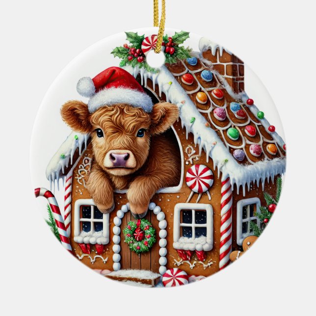 Ornamento de vaca Highland para navidades (Frente)