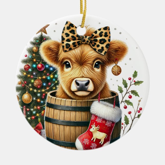 Ornamento de vaca Highland para navidades (Frente)