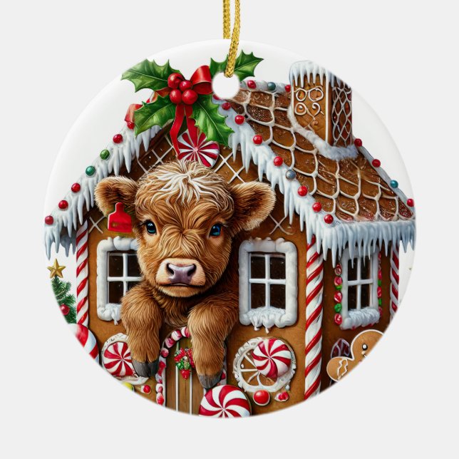 Ornamento de vaca Highland para navidades (Frente)