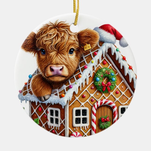 Ornamento de vaca Highland para navidades (Frente)