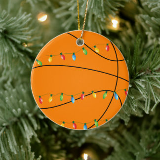 Ornamento de vacaciones de baloncesto con luces