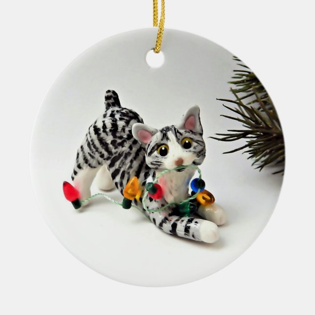 Ornamento de vacaciones de gatos y rojos recortado (Frente)