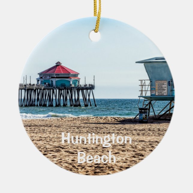 Ornamento de vacaciones de Huntington Beach Pier (Frente)