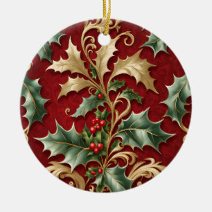 Ornamento de vacaciones de Navidades rojos con hoj