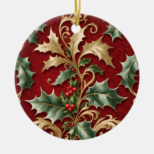 Ornamento de vacaciones de Navidades rojos con hoj (Frente)