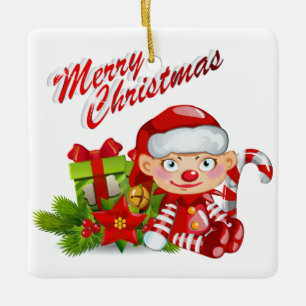 Ornamento de vacaciones de Santa Helper Square