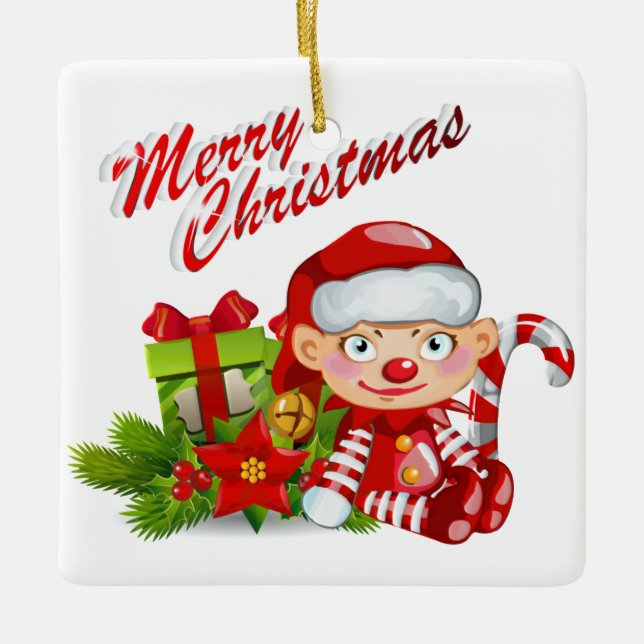 Ornamento de vacaciones de Santa Helper Square (Anverso)
