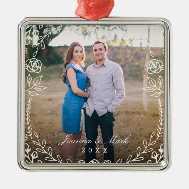 Ornamento de vacaciones en monograma dulce floral (Frente)