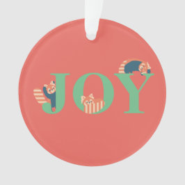 Ornamento de vacaciones rojas Panda JOY Candy Cane