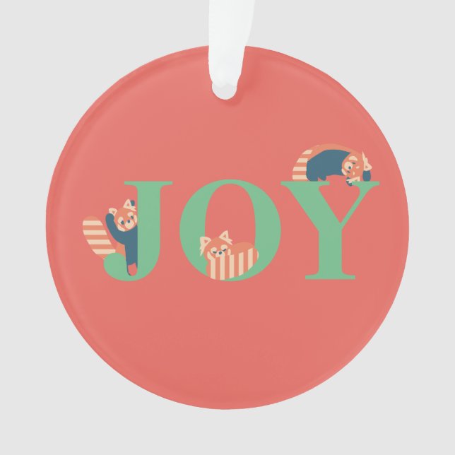 Ornamento de vacaciones rojas Panda JOY Candy Cane (Anverso)