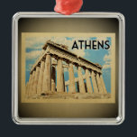 Ornamento de viaje de la cosecha de Atenas Grecia<br><div class="desc">Un fresco adorno de Atenas de estilo vintage con ruinas de partenón griego.</div>