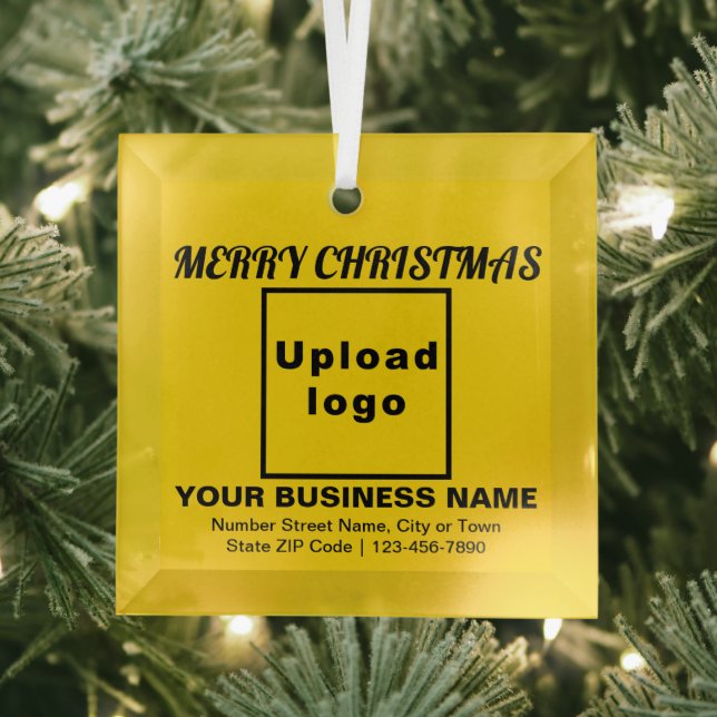 Ornamento de vidrio cuadrado amarillo para Navidad (in situ)