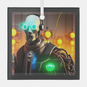 Ornamento de vidrio cuadrado Robot 2