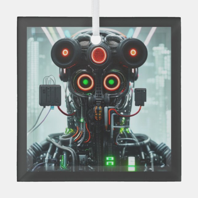 Ornamento de vidrio cuadrado Robot 5 (Anverso)