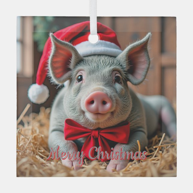 Ornamento de vidrio de cerdo de Santa Gray (Anverso)