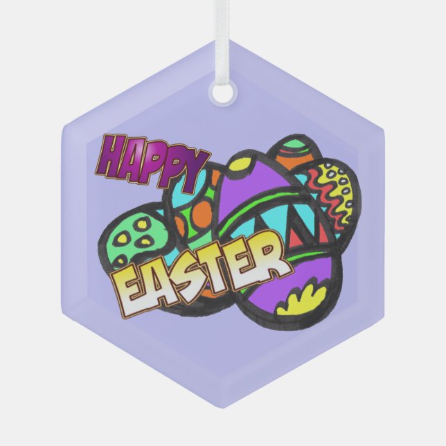 Ornamento de vidrio de Happy Easter Eggs Cust.BG (Anverso)